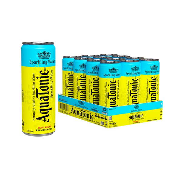Aquatonic® Zero Sugar Sparkling Water – Naturally Alkaline Premium Mixer, 355ml Slim Can - Pakc of 12