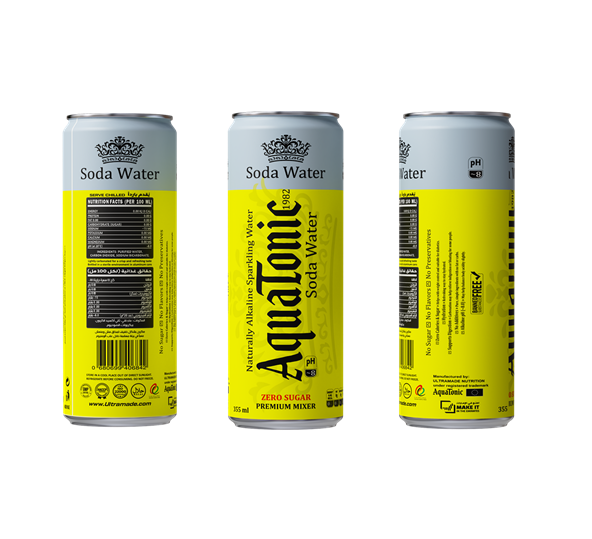 Aquatonic® Naturally Alkaline Soda Water – Zero Sugar Premium Mixer, 355ml Slim Can - Pack of 12 - Ultramade