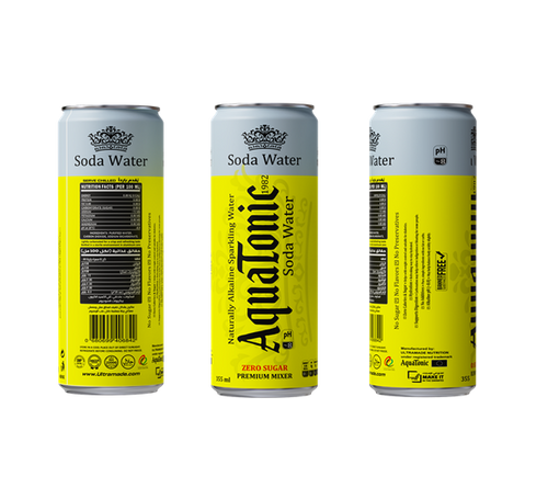 Aquatonic® Naturally Alkaline Soda Water – Zero Sugar Premium Mixer, 355ml Slim Can - Pack of 12 - Ultramade