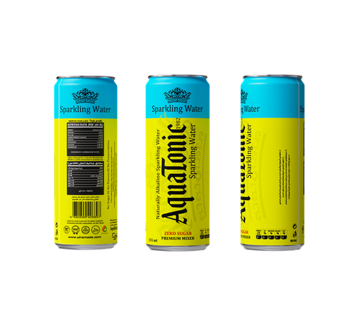 Aquatonic® Zero Sugar Sparkling Water – Naturally Alkaline Premium Mixer, 355ml Slim Can - Pakc of 12 - Ultramade