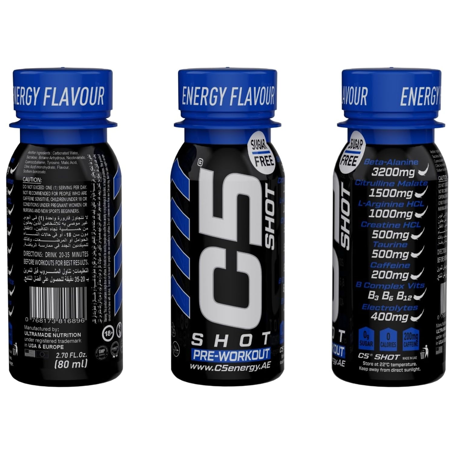 C5 SHOT Pre-Workout Drink | 80ml Liquid Energy Shot | 200mg Caffeine - Energy Flavour - Ultramade