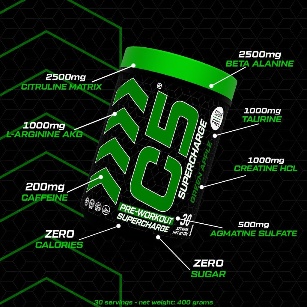 C5 Supercharge Pre Workout Powder Green Apple - Ultramade