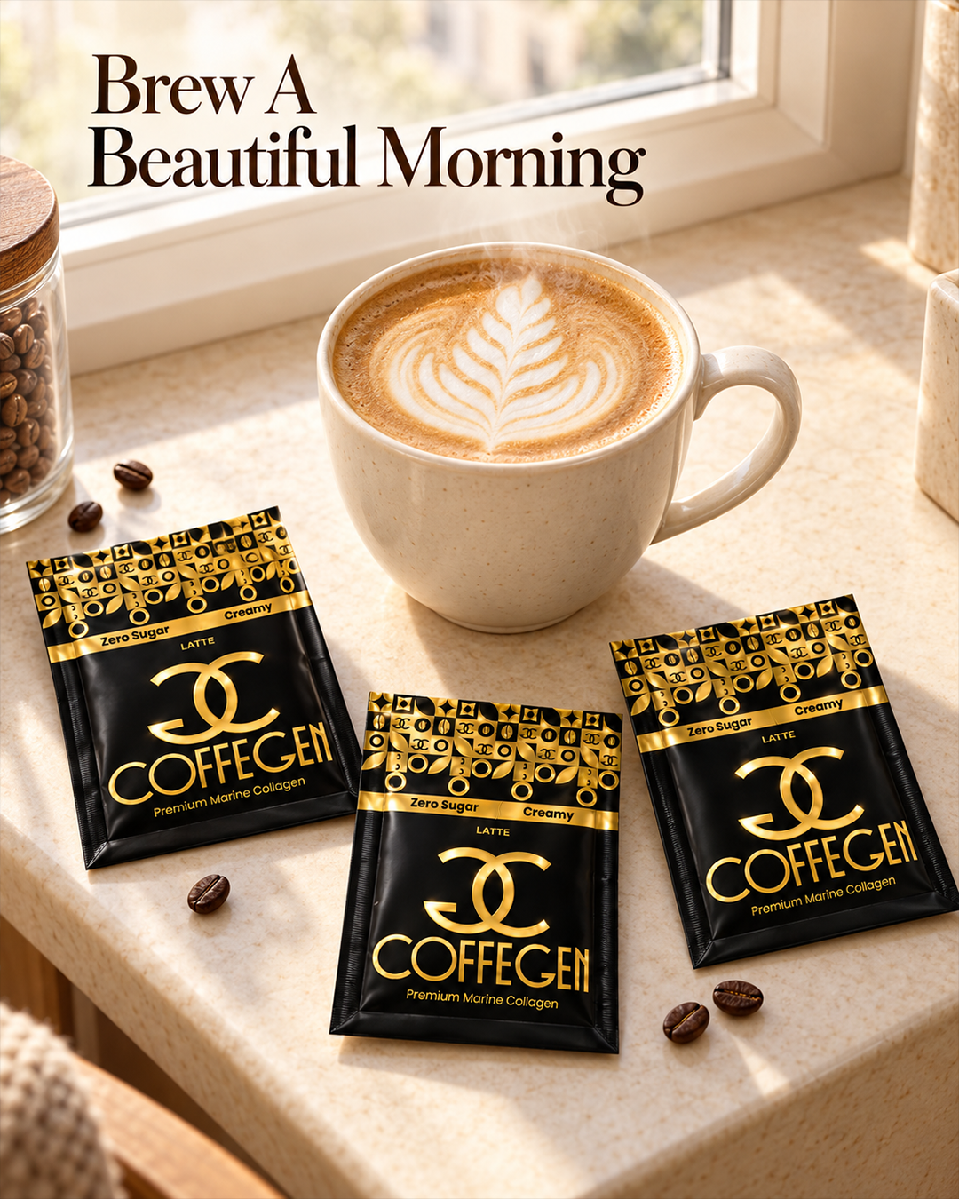 قهوة كولاجين بحري فاخرة CoffeGen لاتيه – 12 ظرفًا × 15 جم (عبوة من 12 قطعة)
