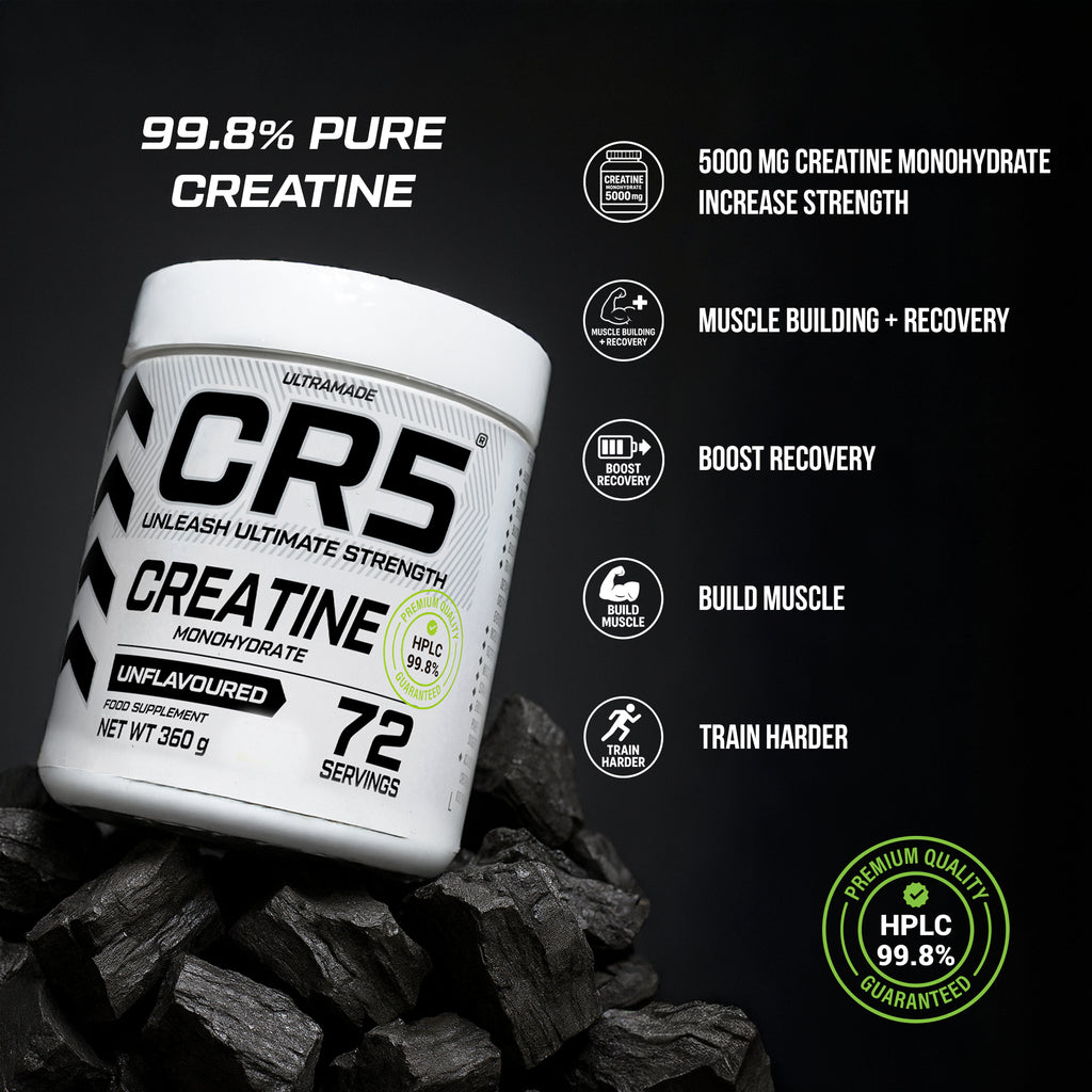 CR5 Creatine Monohydrate Powder 360g (72 Servings) – Unflavoured, Micronized, 99.8% HPLC-Tested Purity – - Ultramade