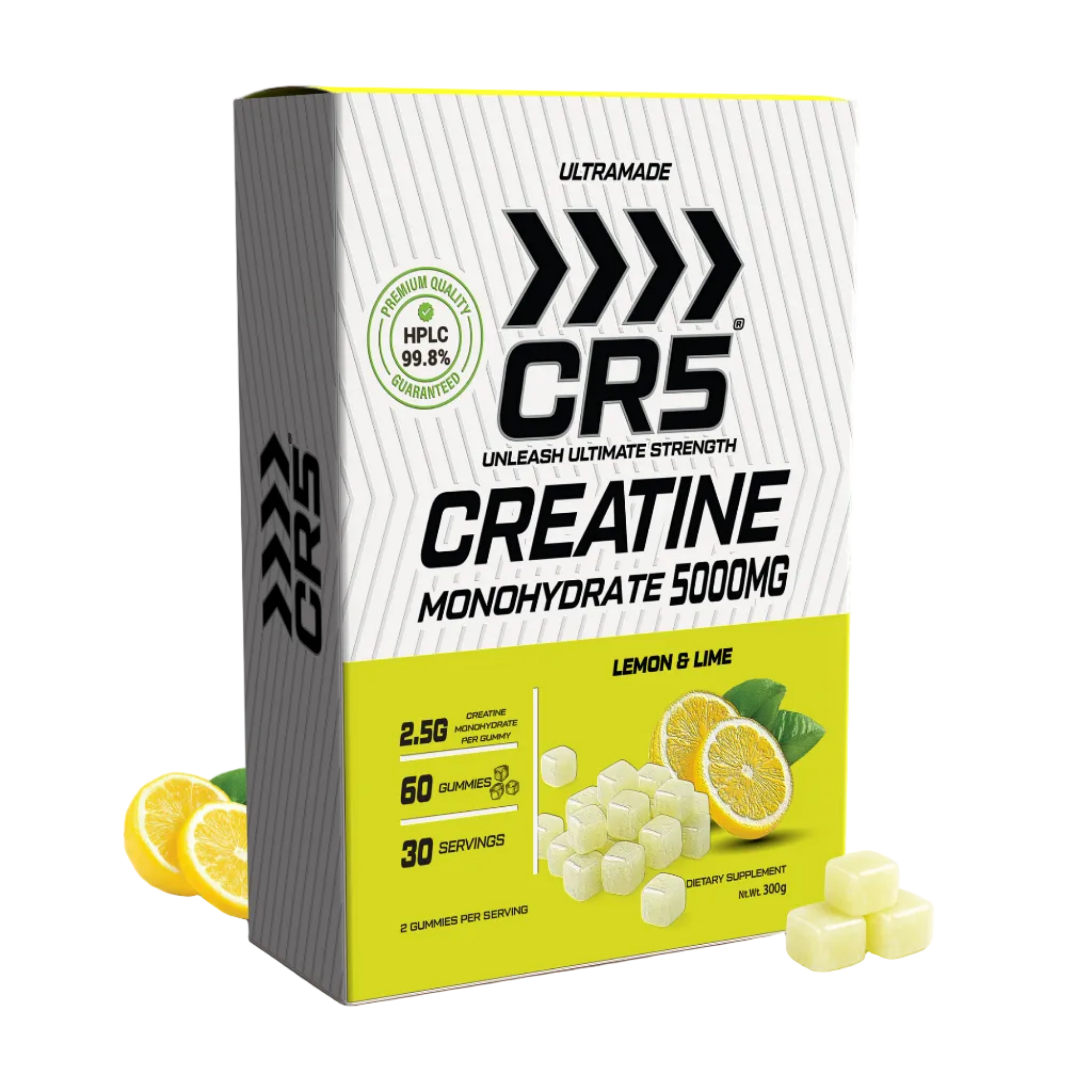 CR5 Creatine Gummies 5000mg – Lemon & Lime Flavor – 5g Per Serving, 99.8% Purity, 60 Gummies (30 Servings) - Ultramade