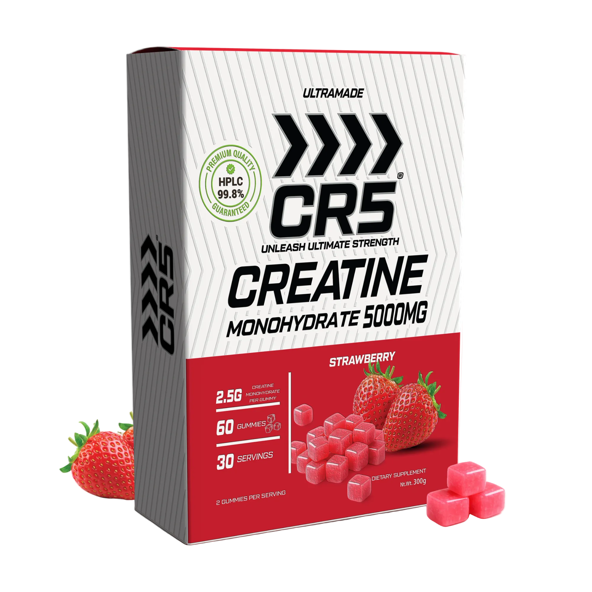 CR5 Creatine Gummies 5000mg – Strawberry Flavor – 5g Per Serving, 99.8% Purity, 60 Gummies (30 Servings) - Ultramade