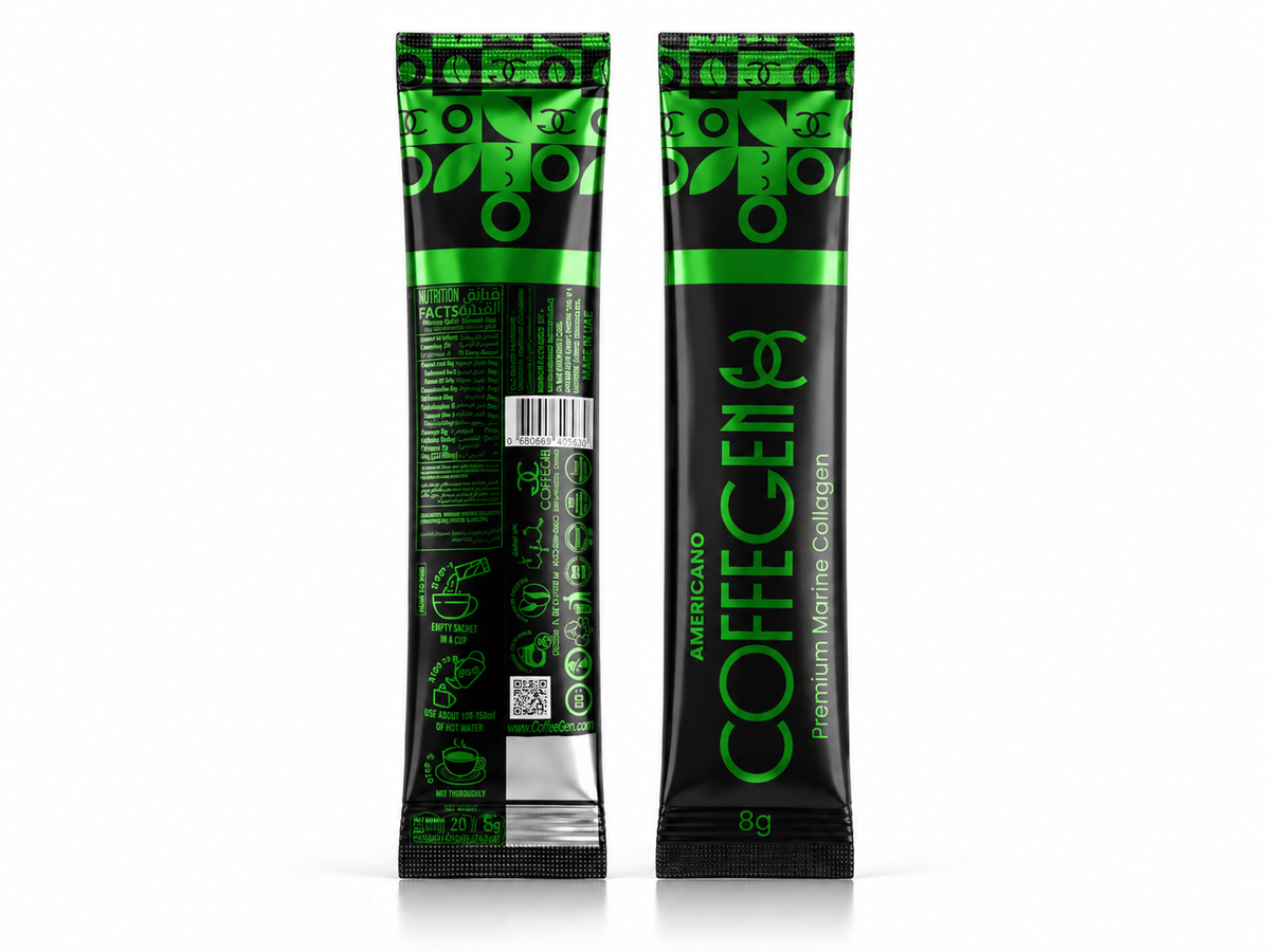 قهوة كولاجين بحري فاخرة CoffeGen أمريكانو مع Alpha-GPC – صندوق 12 ظرفًا × 8 جم (عبوة من 12 قطعة)
