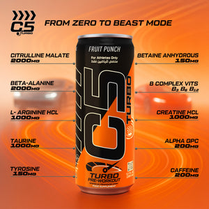 C5 Turbo Pre-Workout Drink – Fruit Punch – 355 ml | 200 mg Caffeine