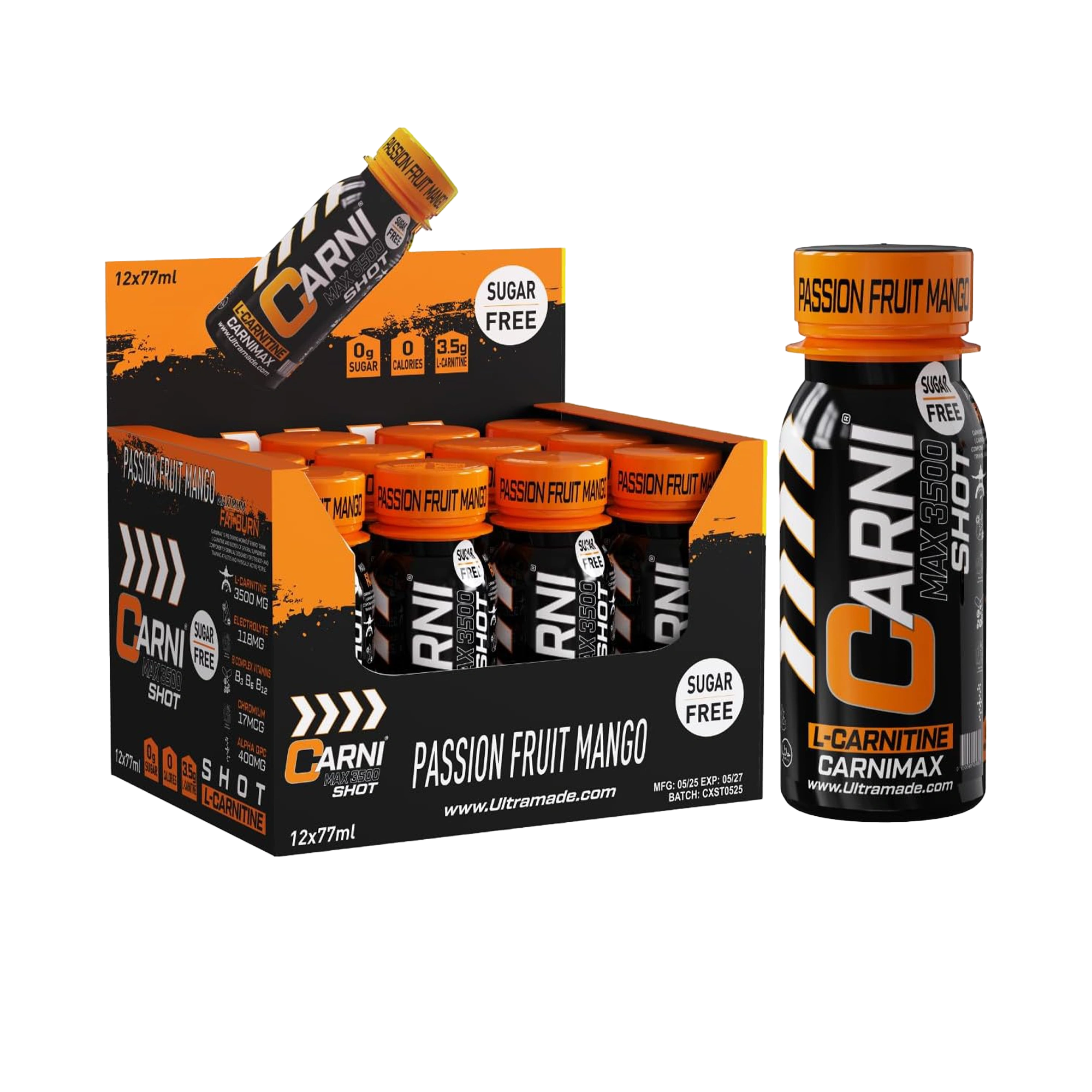 Carni Shot L-Carnitine Sugar-Free Passion Fruit Mango Pack of 12