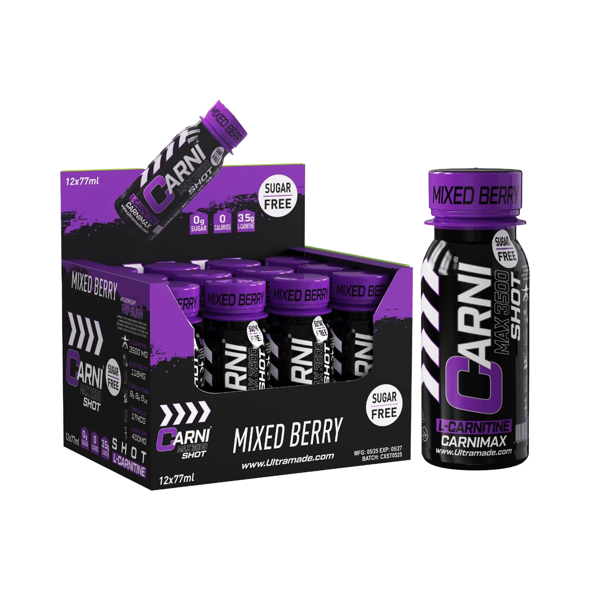 Carni Shot L-Carnitine Sugar-Free Mixed Berry Pack of 12 - Ultramade