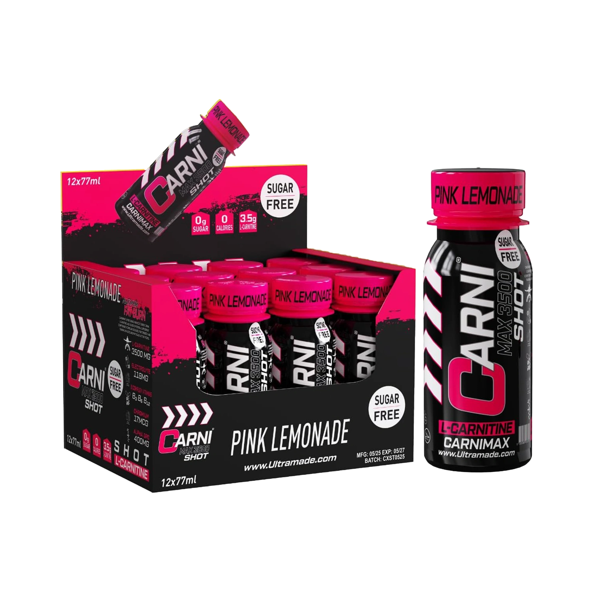 Carni Shot L-Carnitine Sugar-Free Pink Lemonade Pack of 12 - Ultramade