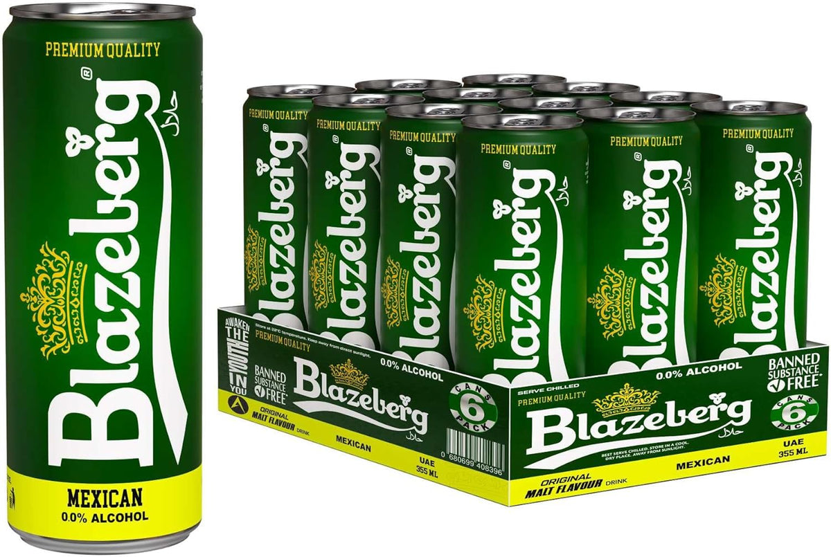 Blazeberg Mexican Malt Flavour Drink, 0.0% Alcohol, Banned Substance Free, 355ml, Pack of 12 - Ultramade