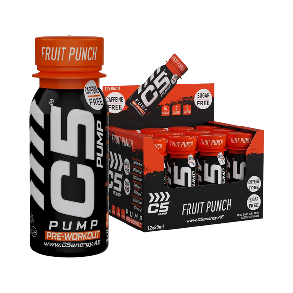 C5 PUMP Shot Pre-Workout, Caffeine-Free (Pack of 12, Fruit Punch)