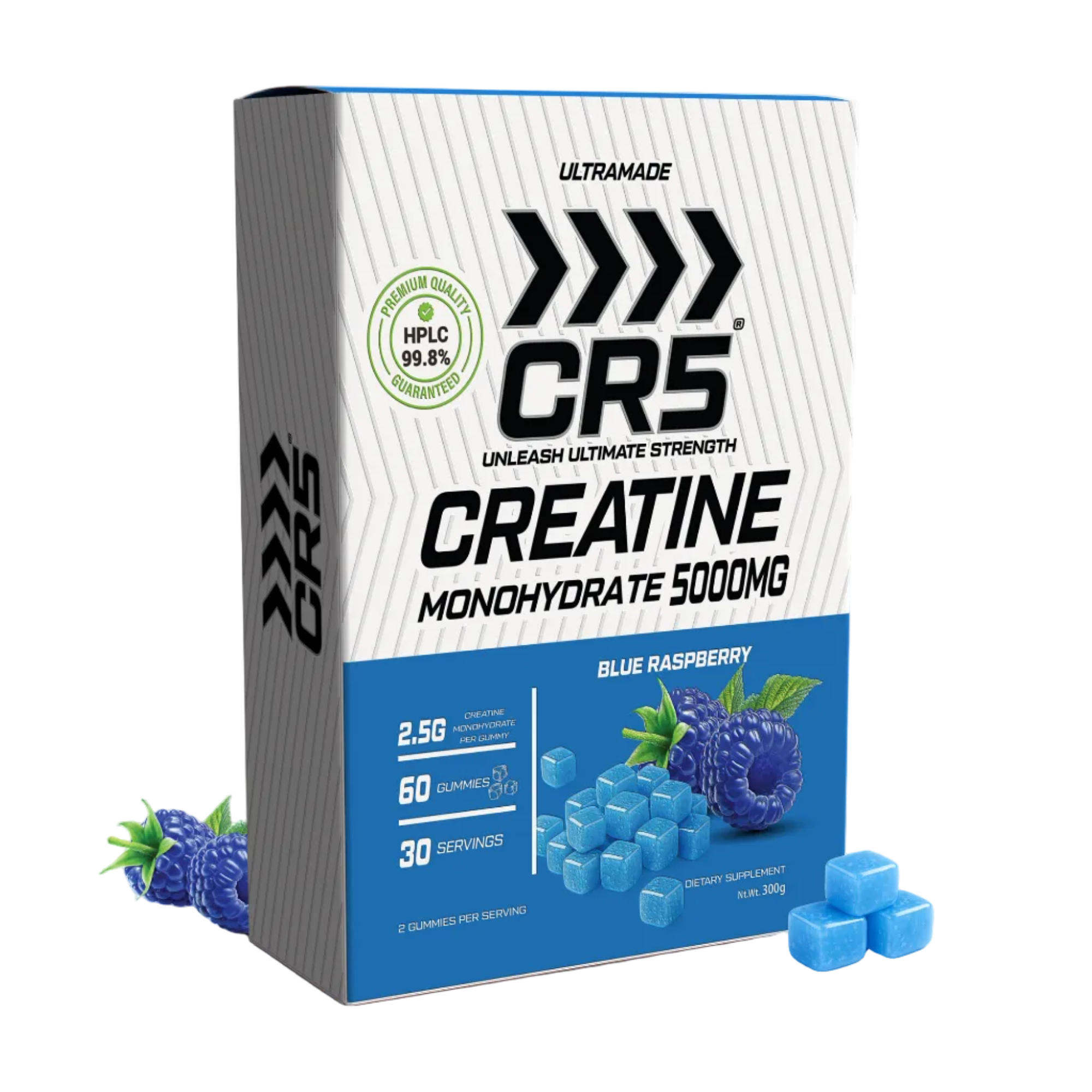 CR5 Creatine Monohydrate Gummies 5000mg Blue Raspberry Supplement Box